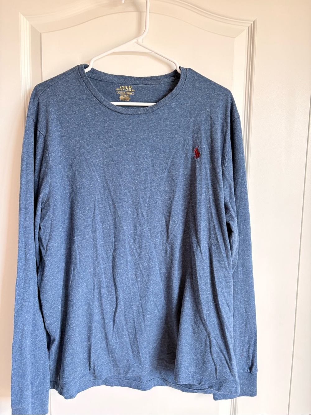 Polo by Ralph Lauren Heathered Blue Long-Sleeve Crew Tee with Red Pony